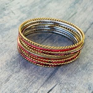 Amrita Singh Burgundy/Gold-tone Brass Bangle Set